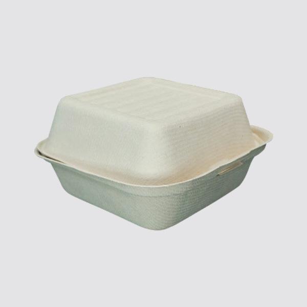 친환경 정사각 햄버거용 펄프용기 500개 일체형 450ml KY61(크라프트색)