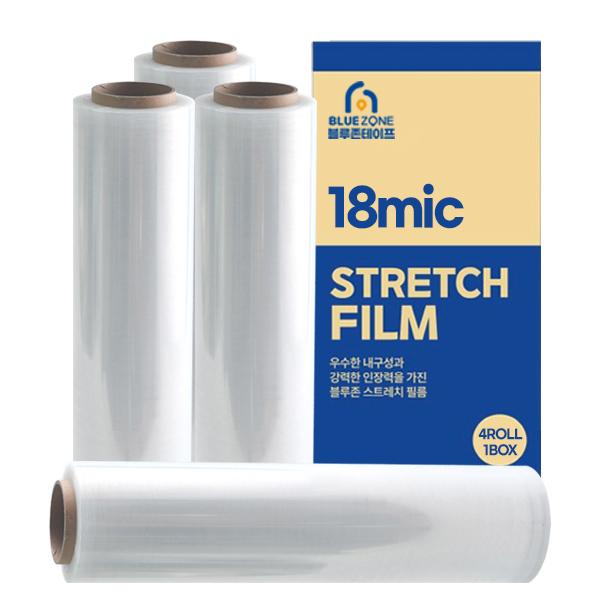 블루존 스트레치필름 18mic x 500mm x 350M 핸드용 4개 투명
